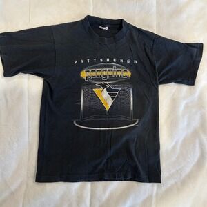 Vintage‎ 90s Pittsburgh Penguins Single Stitch NHL Hockey T-Shirt Mens Black